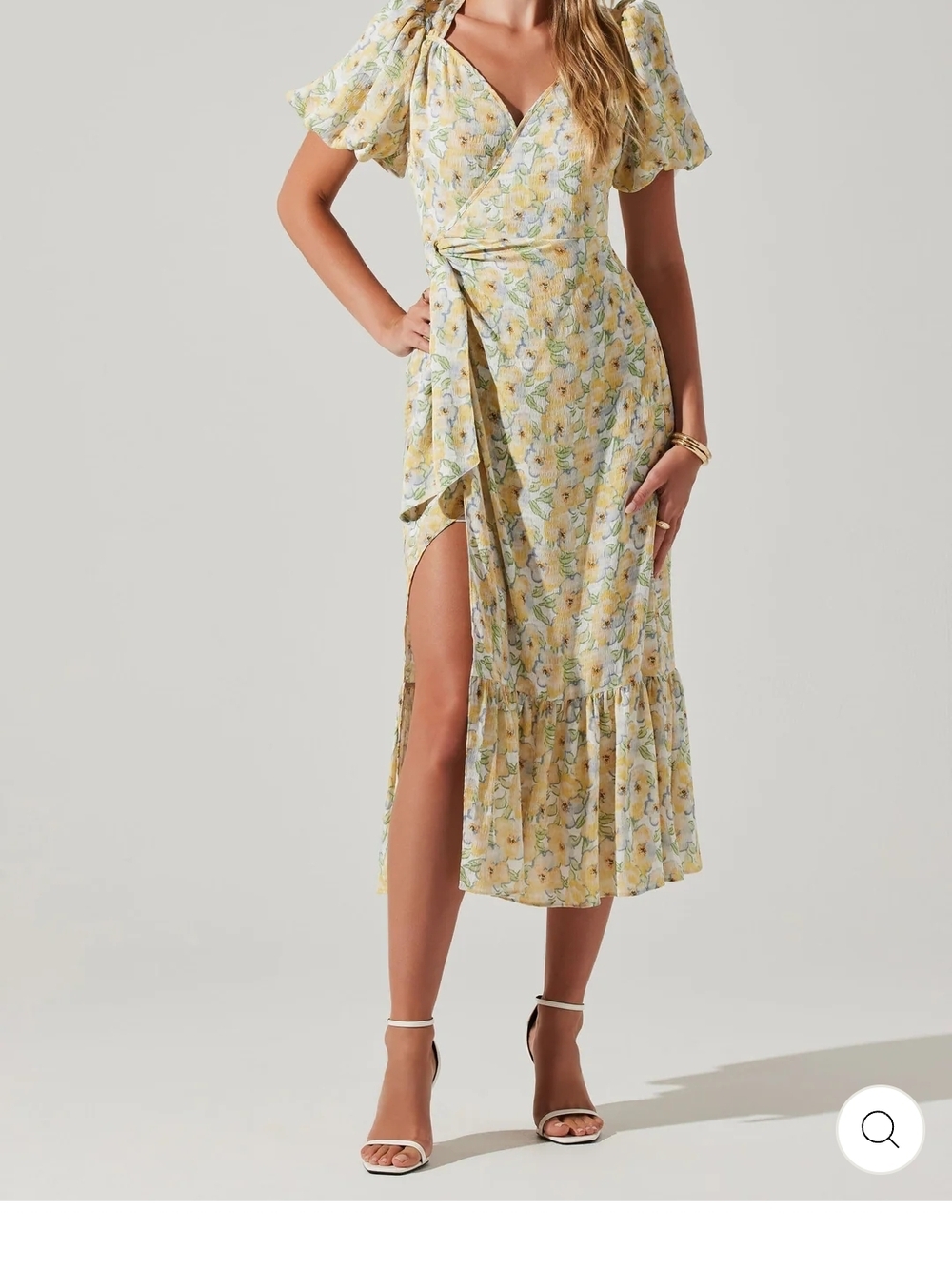 ASTR The Label Yellow Floral Wrap Midi Dress